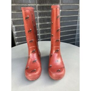 L.L. Bean Knee-High Moose Wellies Size 9 Womens Waterproof Red Rubber Rainboots